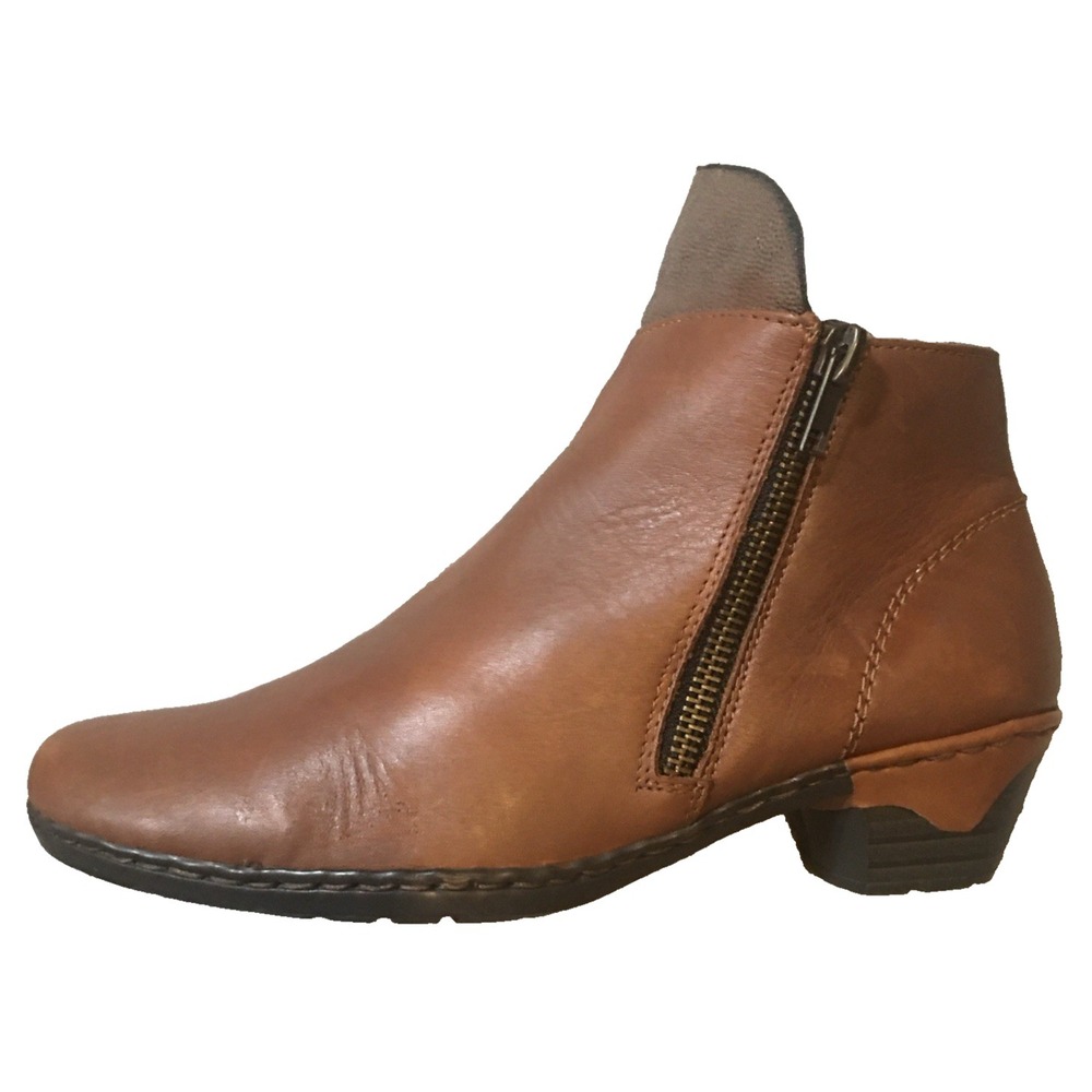Rieker Ankle Booties Women's Brown Leather Felt Zip Lined Sz 6